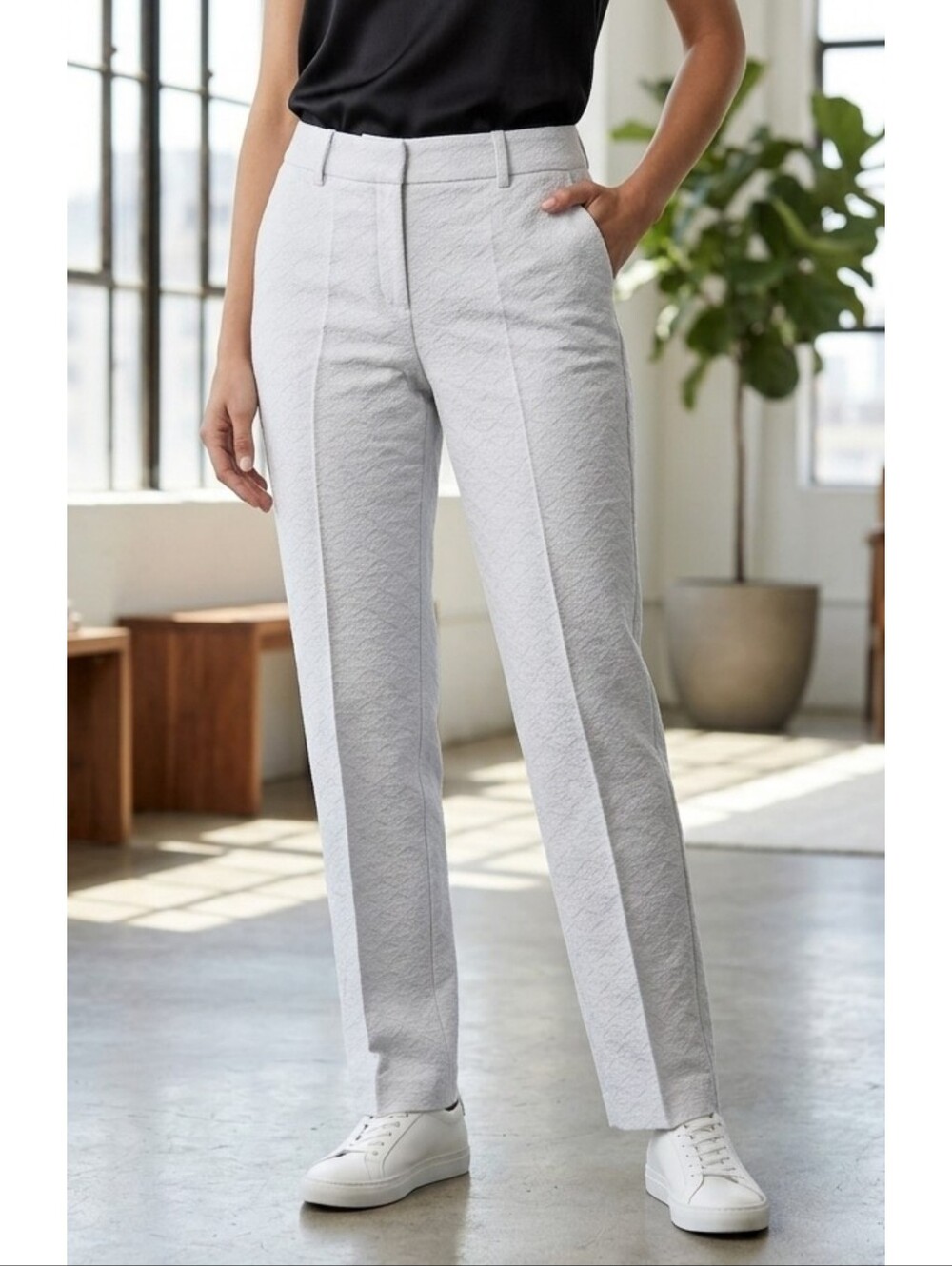 Valerie Stevens Textured Bright White Trousers Size 12